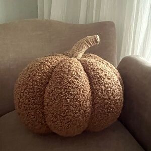 Pottery Barn Cozy Pumpkin Sherpa Pillow Tobacco tan large